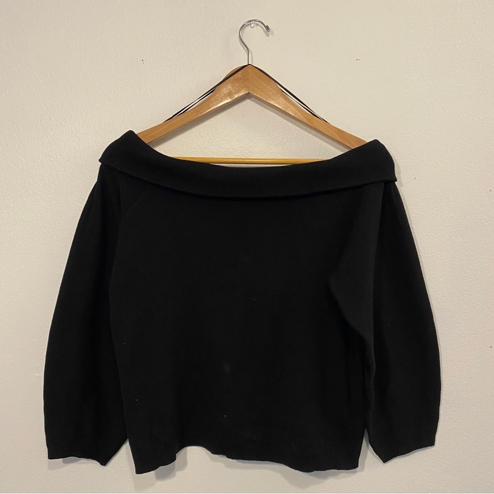 H&M Off-Shoulder Poly/Wool Blend Sweater With Balloon Sleeves | Size S, Black